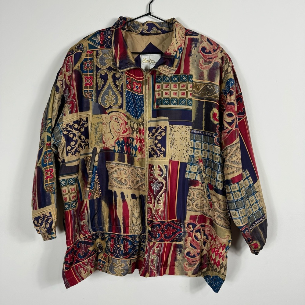 East West Silks NWT Vintage Baroque Royalty Silk Gold Zip Bomber Jacket Hip Hop